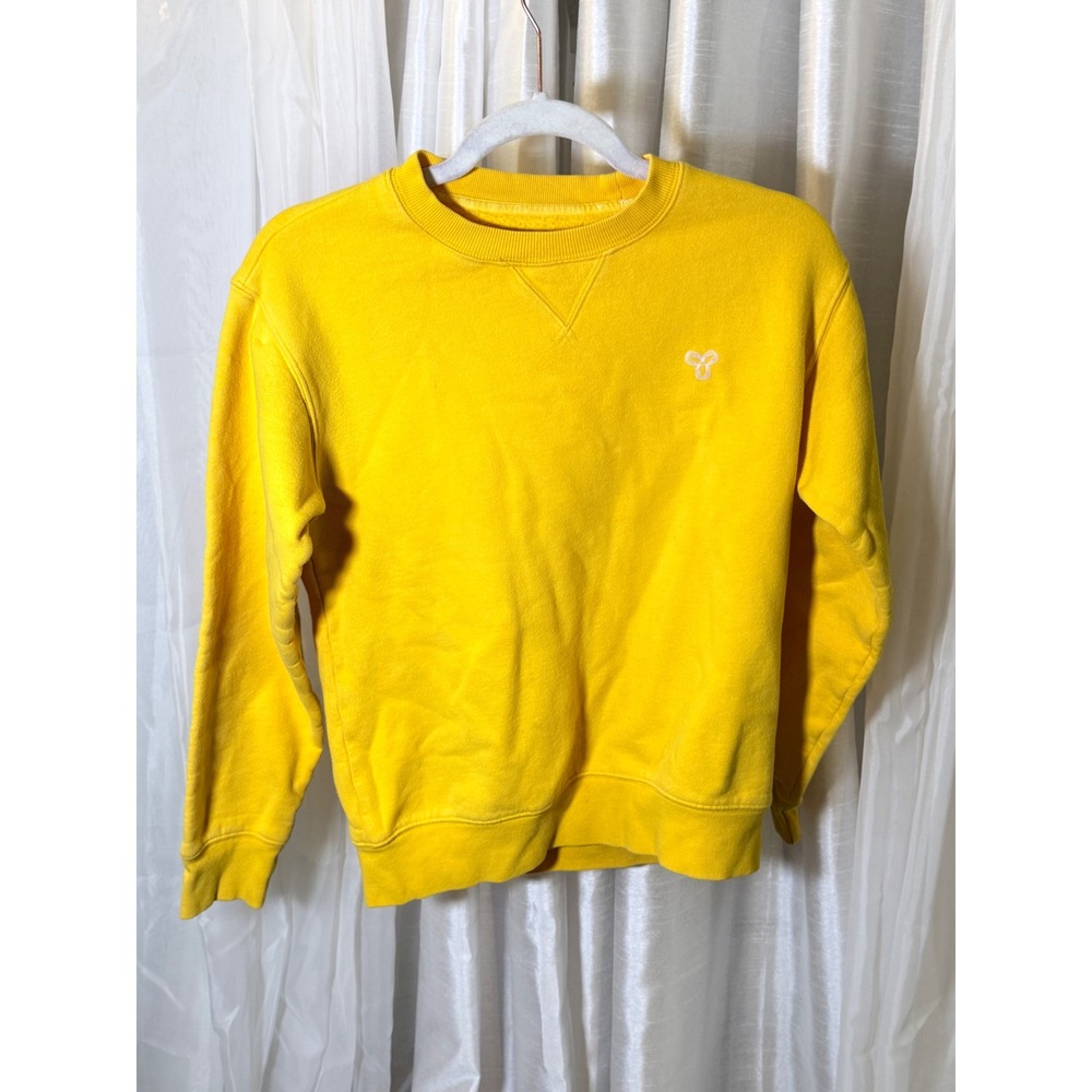 Tna Sweatshirt Women XXS Yellow Crewneck Fleece Pullover Logo Ribbed Trim